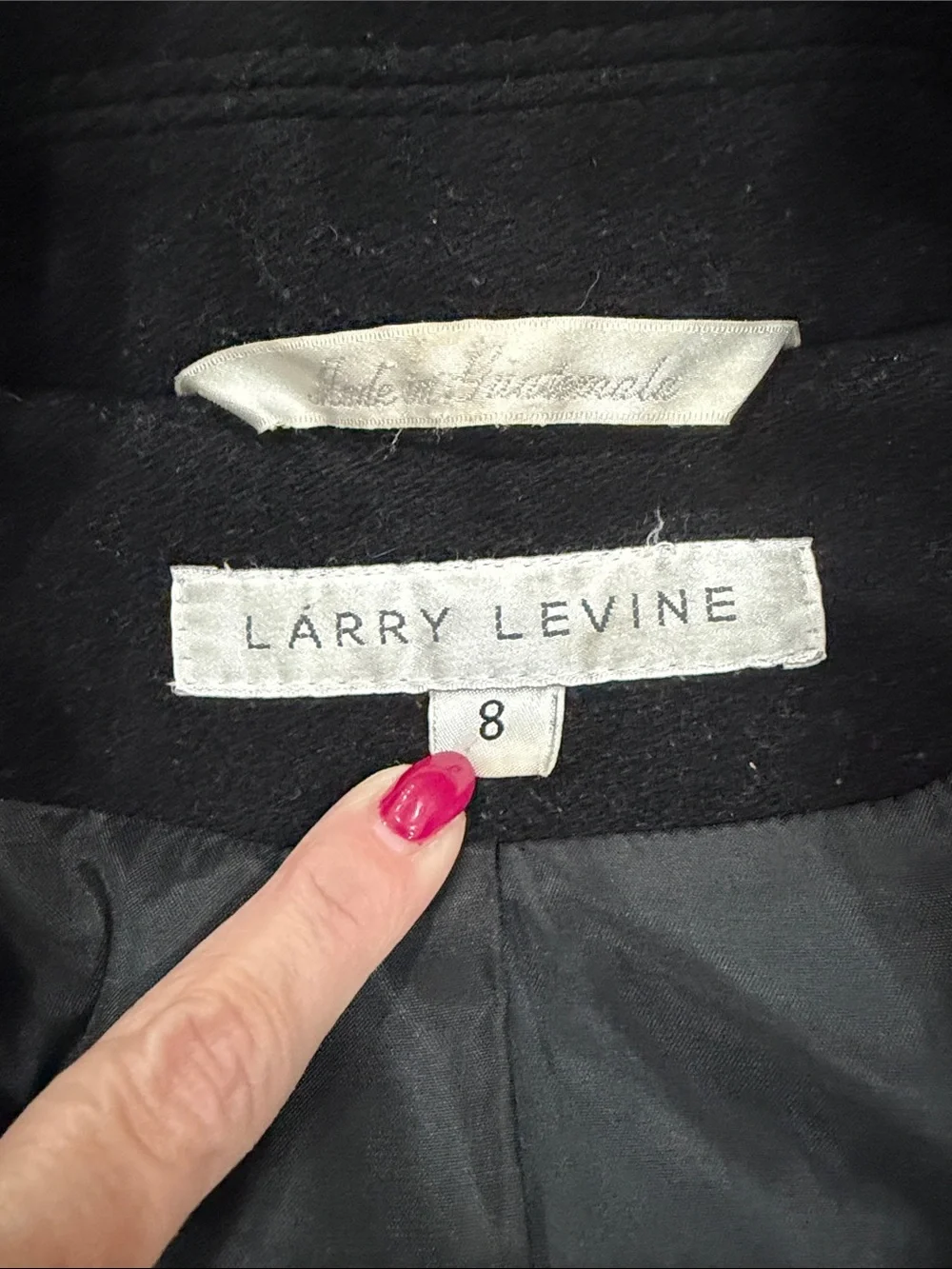 Larry Levine Black Wool Blend Winter Trench Overcoat Jacket Coat Size 8
